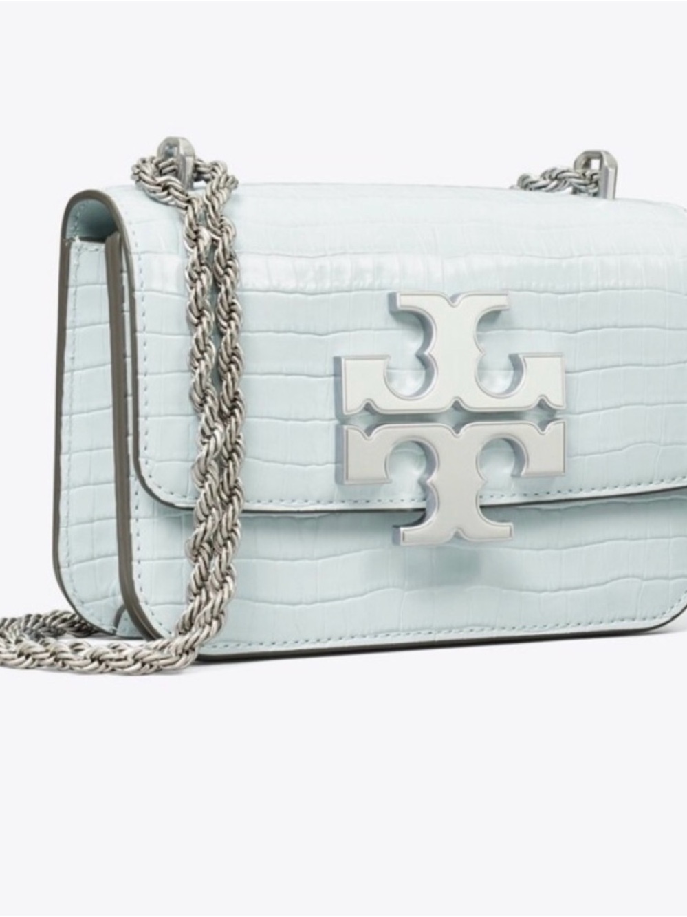 RareTory Burch Blue Mist Croc Embossed Eleanor Shoulder Bag style 146535